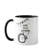 Taza de cumpleaños de pingüino cantor lindo