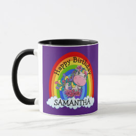 Taza de cumpleaños de unicornio morada