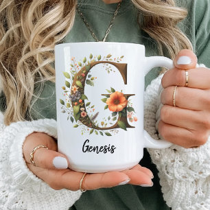 Taza de cumpleaños inicial de flores silvestres pe