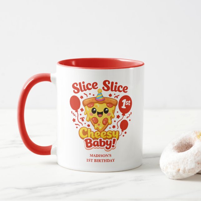 Taza de cumpleaños número 1 Slice Slice Cheesy Bab (Con donut)