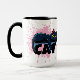 Taza de dos tonos con gato negro lindo y salpicadu