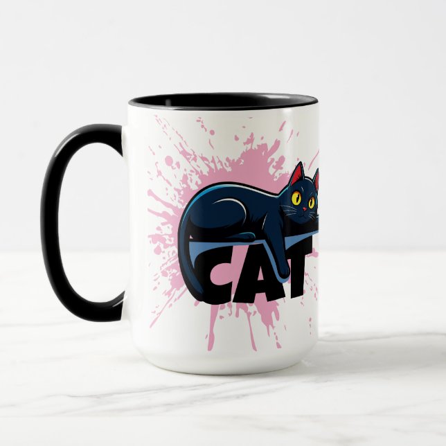 Taza de dos tonos con gato negro lindo y salpicadu (Izquierda)