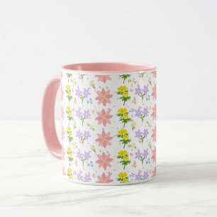 Taza de dos tonos con patrón de flores silvestres 