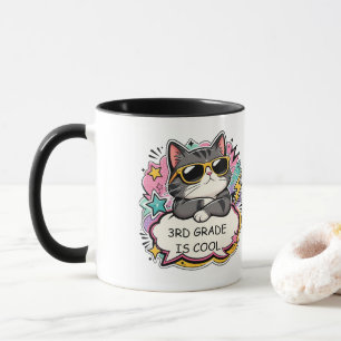 Taza de dos tonos Cool Cat 3rd Grade Is Cool