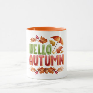 Taza de dos tonos de Otoño Hola | Regalo acogedor 