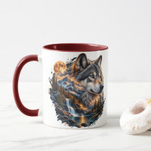 Taza de dos tonos Luna Llena Lobo Majestuoso | Dob