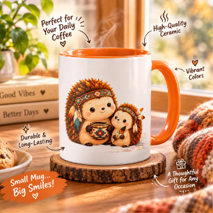 Taza de erizo lindo con otoño colorido. CaféOtoño
