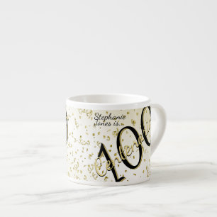 Taza De Espresso 100 años de natalidad centenaria de tex negro/oro