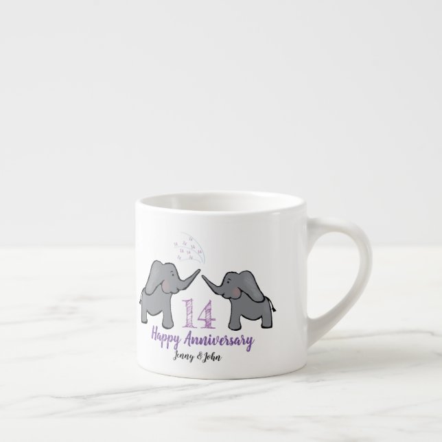 Taza De Espresso 14th ivory wedding anniversary cute elephant (Derecha)
