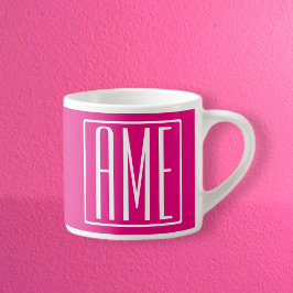 Taza De Espresso 3 iniciales Monograma | Blanco Sobre Rosa Caliente