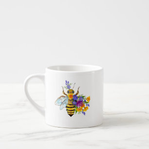 Taza De Espresso Abeja de flor con plantas silvestres