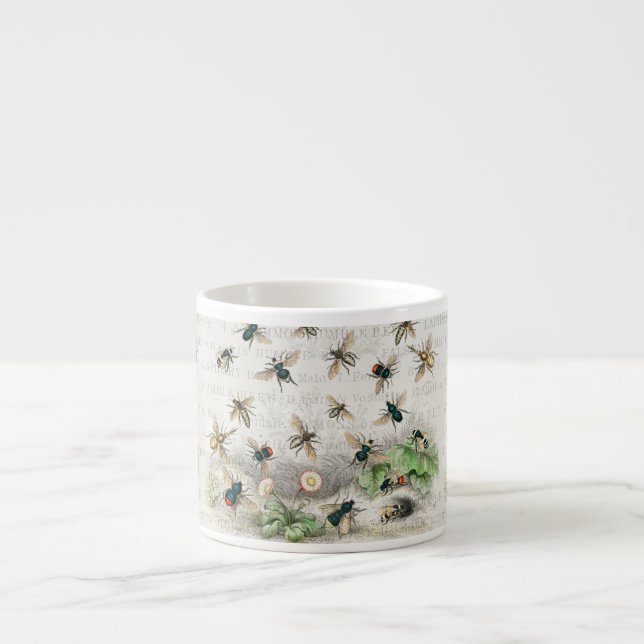 Taza De Espresso Abeja Miel Trabajador Reina Abejas Antigüo (Frente)