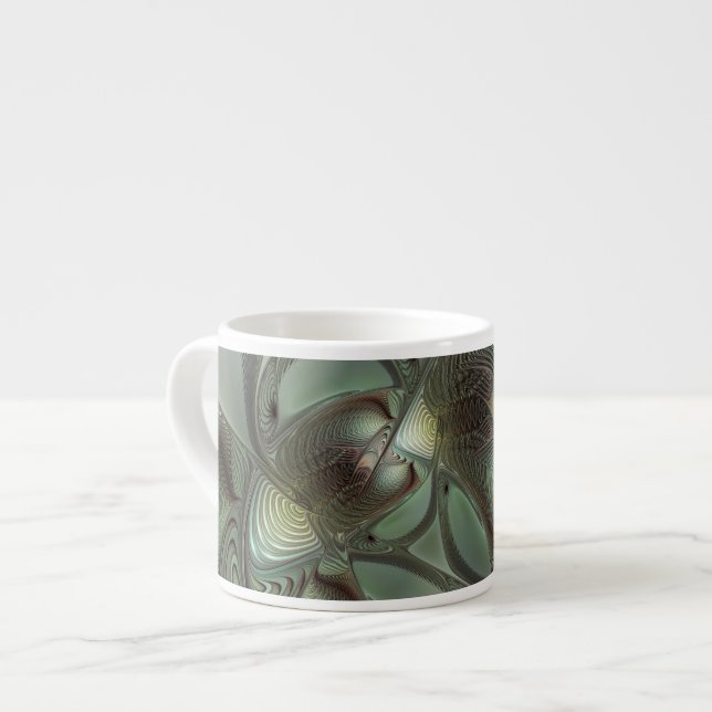 Taza De Espresso Abstracto Olive Sage Green Grey Fractal Art Fantas (Izquierda)