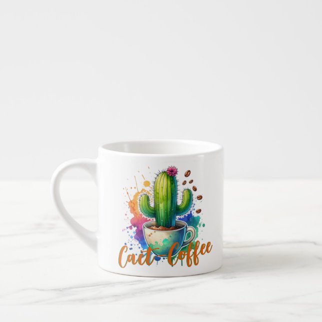 Taza De Espresso Acuarela Cactus que ama el café (Izquierda)