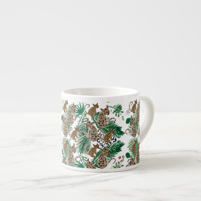 Taza De Espresso Acuarela de mano Jaguar y vegetación Safari (Derecha)