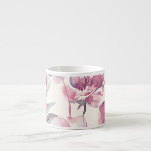 Taza De Espresso acuarela de peonies: fondo floral sin fisuras.
