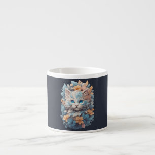 Taza De Espresso Acuarela Gato Floral Lindo Salpicadura