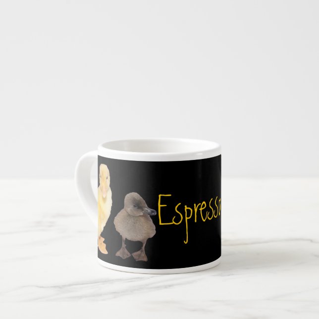 Taza De Espresso Adorables pollos amarillos y grises Fotografía (Izquierda)