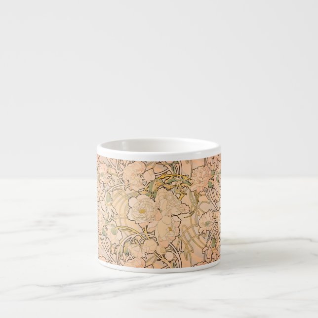 Taza De Espresso Alfonse Mucha Art Nouveau Peonies (Frente)