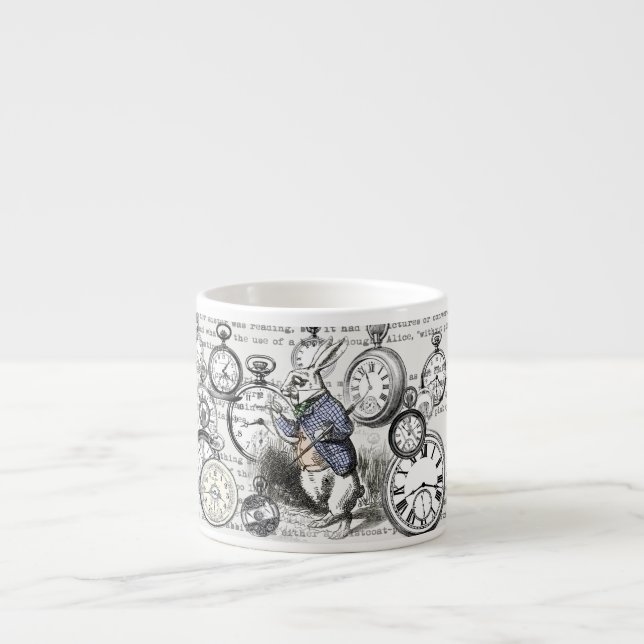 Taza De Espresso Alicia de Conejo Blanco en Relojes de Maravilla (Frente)