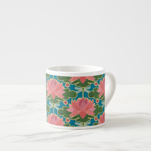 Taza De Espresso Alimentos de agua rosada y libélulas Espresso Mug (Derecha)
