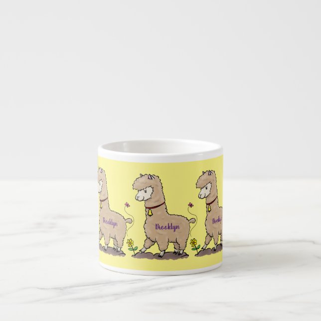 Taza De Espresso Alpaca feliz con personalizado de mariposa (Frente)