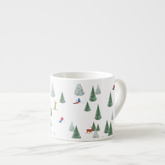 Taza De Espresso Alpine Skiers Downhill Skiing Illustration  (Derecha)