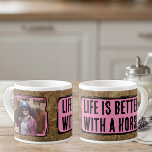 Taza De Espresso Amante de los caballos 1 foto falso madera negro r