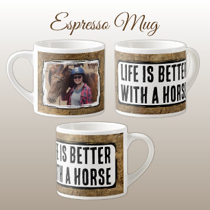 Taza De Espresso Amante de los caballos 1 foto madera falsa blanco