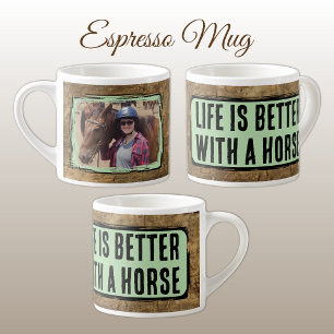 Taza De Espresso Amante de los caballos 1 foto madera falsa verde