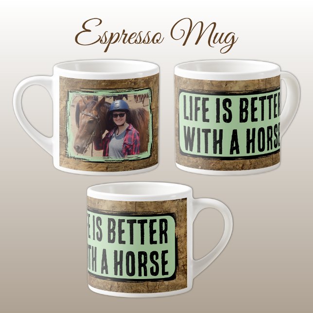 Taza De Espresso Amante de los caballos 1 foto madera falsa verde (Subido por el creador)