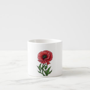 Taza De Espresso Amapola roja, acuarela y tinta