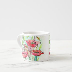 Taza De Espresso Amapolas pintadas de la acuarela