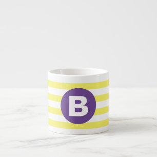 Taza De Espresso Amarillo soleado rayado monograma púrpura