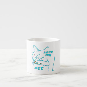 TAZA DE ESPRESSO AMO A MI CUTE AQUA MASCOTA CAT