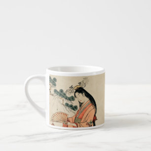 Taza De Espresso Anciano dibujo de madera japonesa con mujer