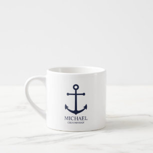 Taza De Espresso Ancla Azul Marítimo Personalizada para Padrinos