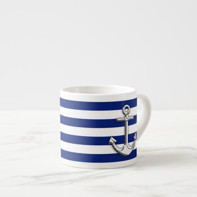Taza De Espresso Ancla del cromo en rayas de la marina de guerra (Derecha)