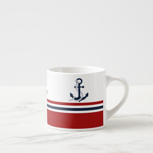 Taza De Espresso Anclaje azul de la marina azul franjas rojas blanc (Derecha)