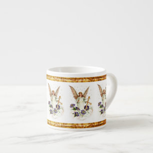 Taza De Espresso Ángel Con Flores Cruzadas Y Clematis