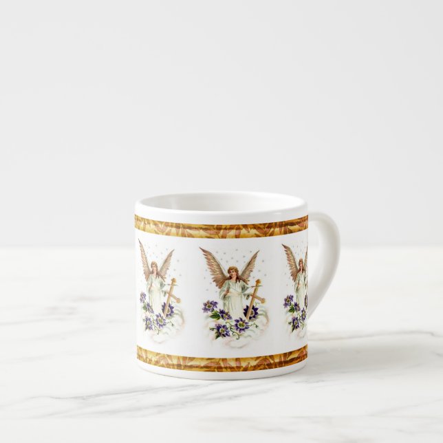 Taza De Espresso Ángel Con Flores Cruzadas Y Clematis (Derecha)