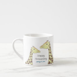 Taza De Espresso Aniversario de Giraffe Couple Boda