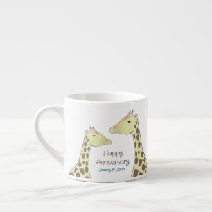 Taza De Espresso Aniversario de Giraffe Couple Boda