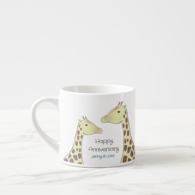 Taza De Espresso Aniversario de Giraffe Couple Boda (Izquierda)