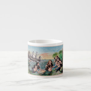 Taza De Espresso Antigua nave del tesoro de sirenas victorianas vin
