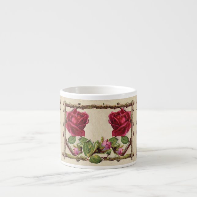 Taza De Espresso Antigüedad victoriana antigua rosa rústica (Frente)