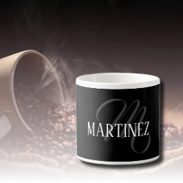 Taza De Espresso Apellido personalizado elegante negro | Nombre