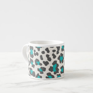 Taza De Espresso Aqua de impresión de leopardo, gris, blanco
