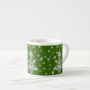 Taza De Espresso Árbol de navidad y copos de nieve blancos
