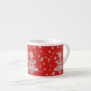 Taza De Espresso Árbol de navidad y copos de nieve blancos
